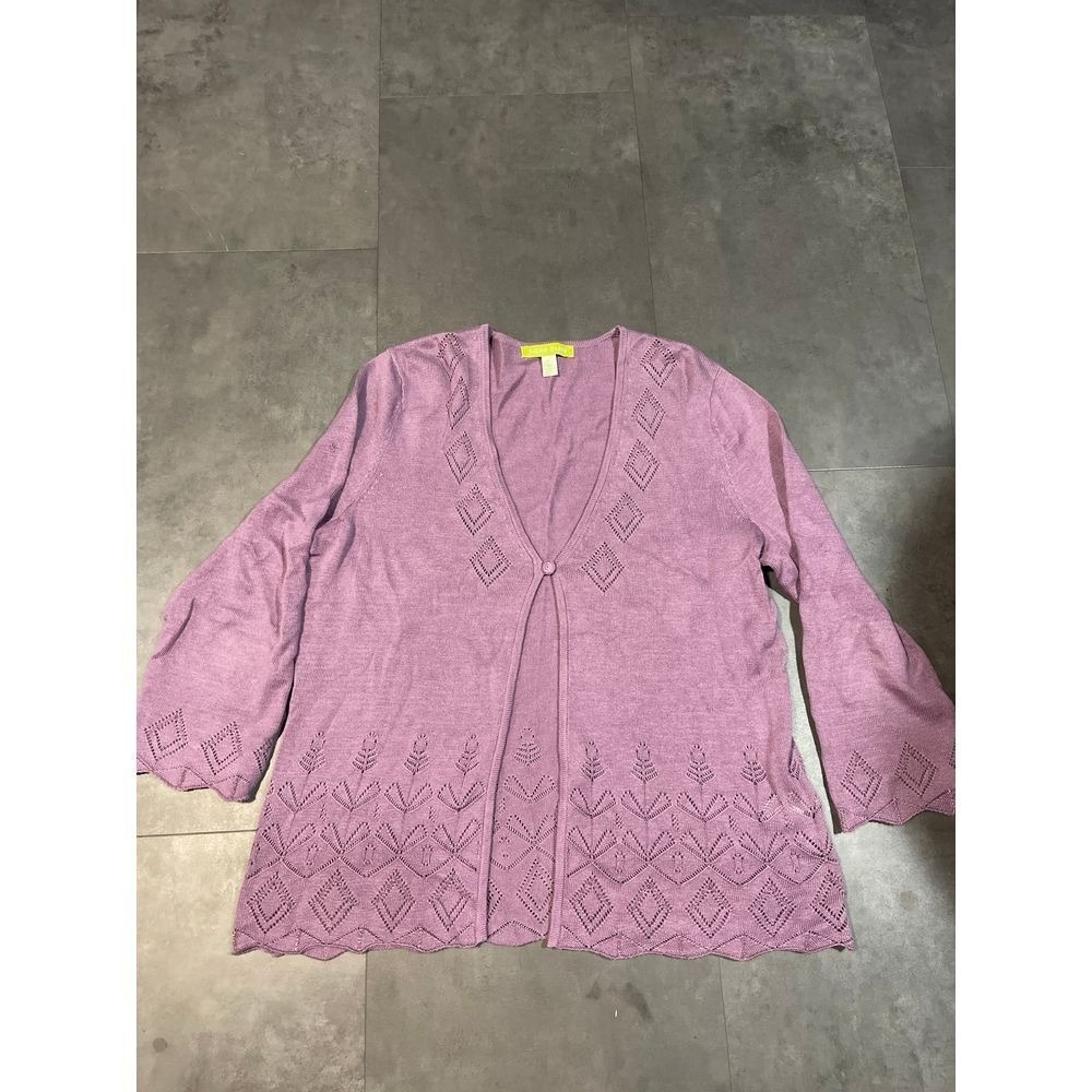 Sigrid Olsen Lavender Knit Cardigan with Diamond Pattern B-23